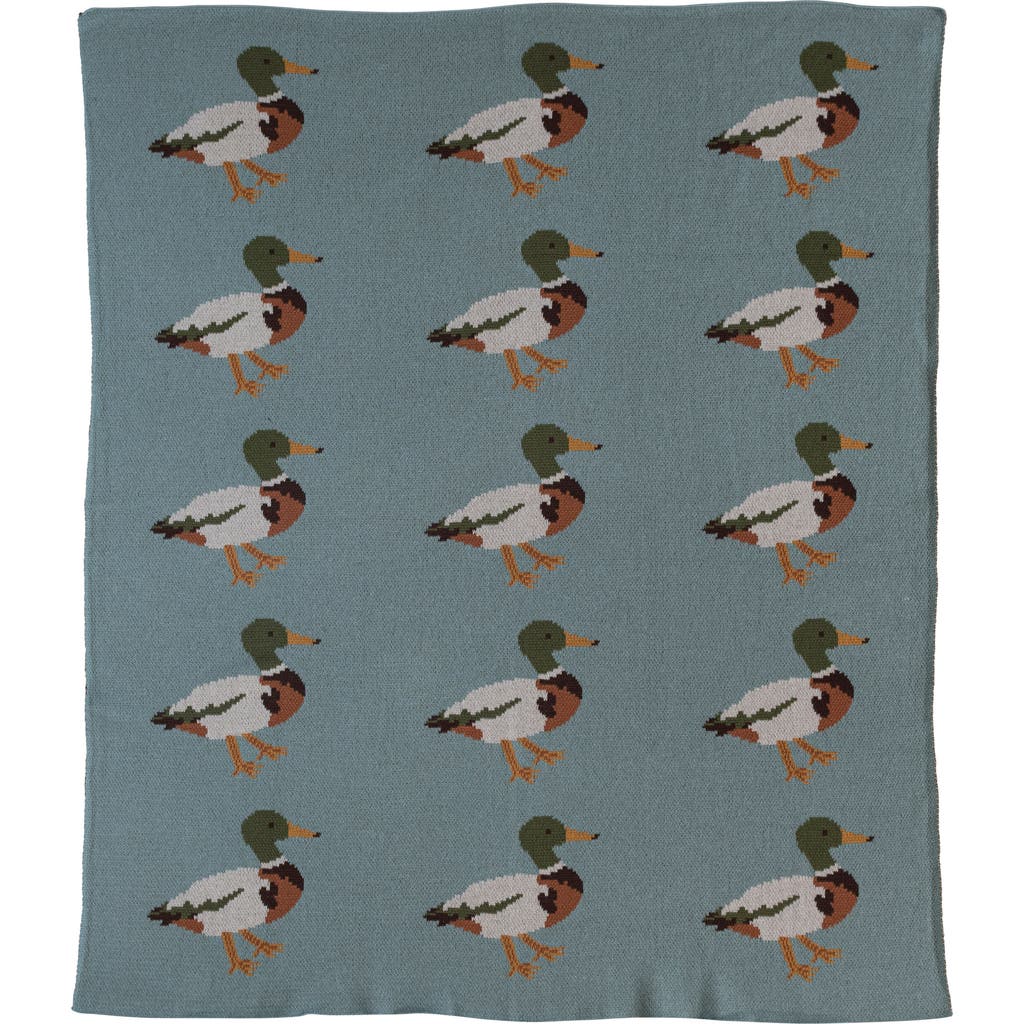 Storied Home Soft Cotton Knit Baby Blanket With Decorative Duck Print, Multicolor In Blue