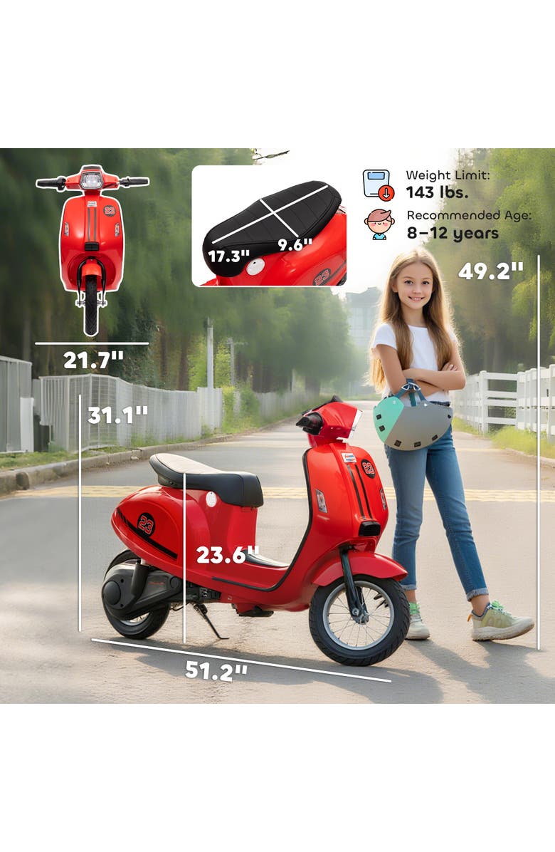 Qaba Kids Electric Motorcycle, Suspension, LED, 3-Speed, Alternate, color, Red