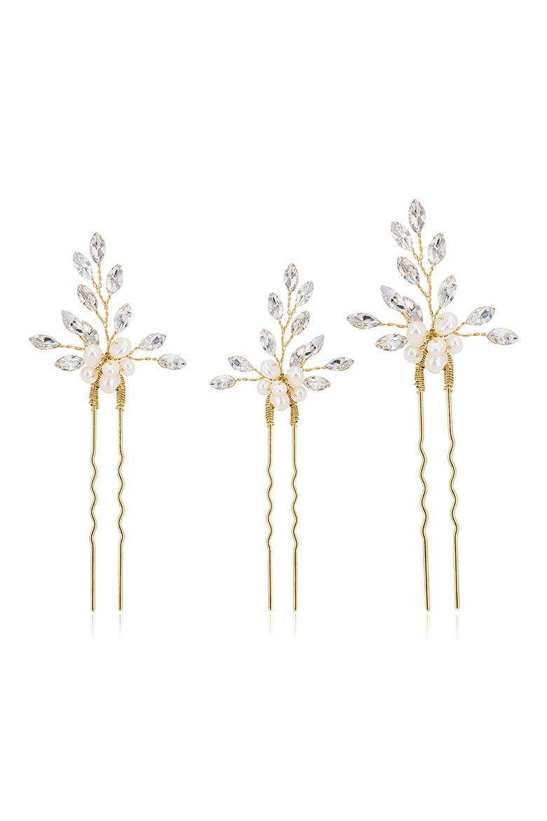 Agapi Set of 4 Pearl & Crystal Hair Pins, Main, color, GOLD