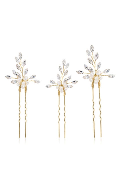 Agapi Set of 4 Pearl & Crystal Hair Pins