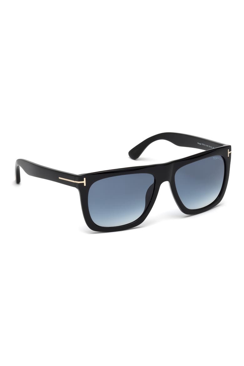 Morgan 57mm Gradient Rectangle Sunglasses, Alternate, color, SHINY BLACK/ GRADIENT BLUE