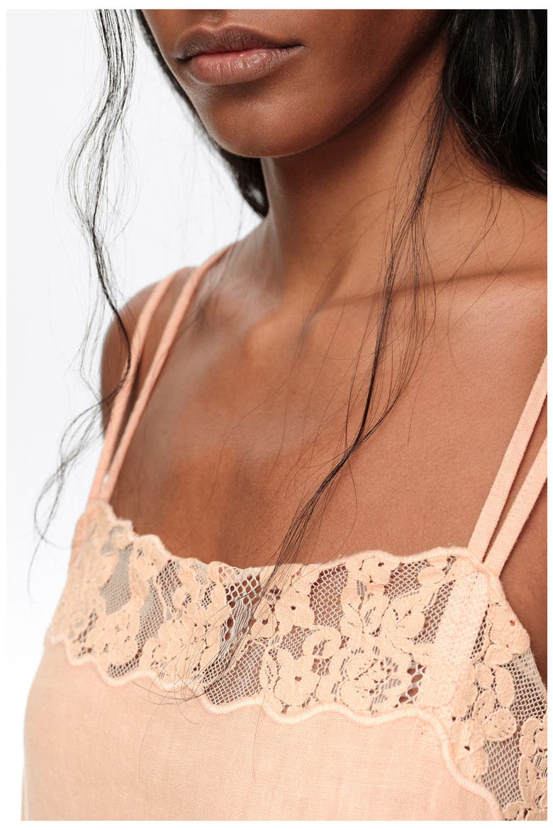 Washed Linen Lace Midi Dress, Alternate, color, ORANGE