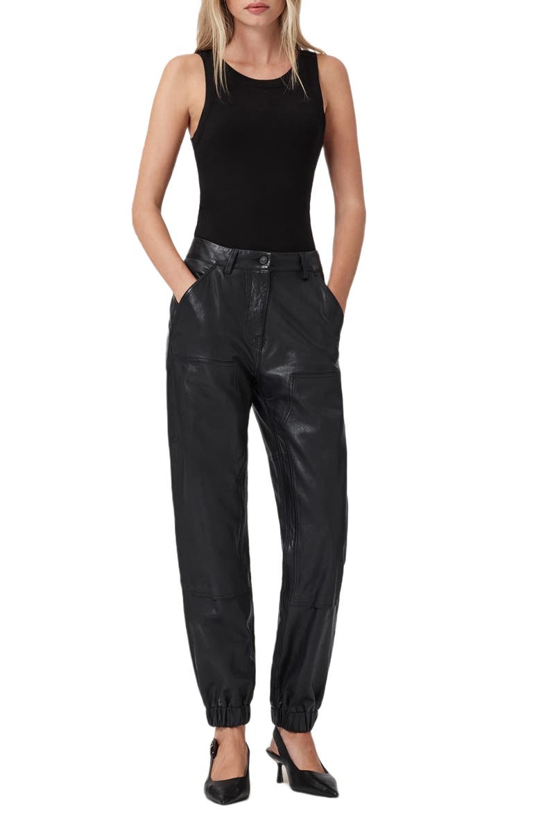 AllSaints El Carpenter Leather Joggers, Alternate, color, Black