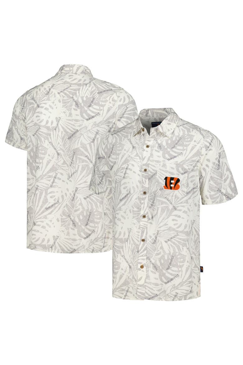 Men's Margaritaville Cream Cincinnati Bengals Sand Washed Monstera Print Party Button-Up Shirt, Main, color, Cream