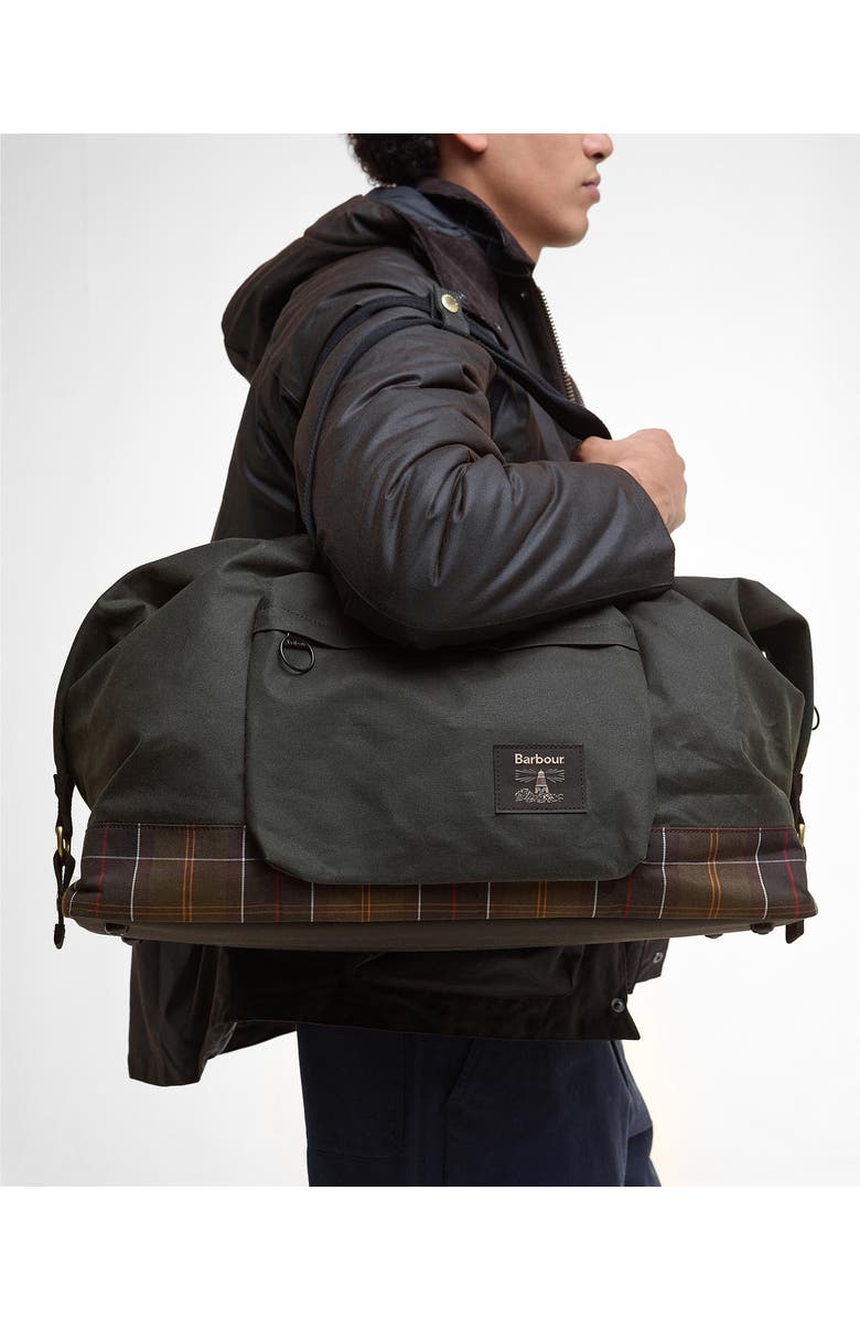 Barbour Field Water Resistant Waxed Cotton Duffle Bag, Alternate, color, Sage/ Classic