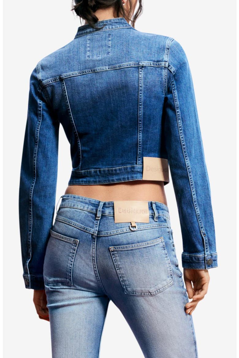 Asymmetric Stretch Denim Jacket, Alternate, color, MEDIUM BLUE