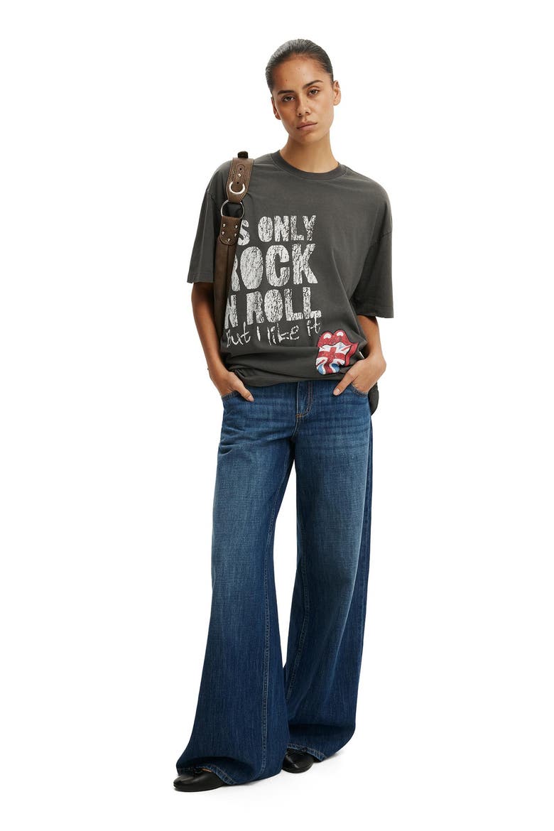 Women's The Lcn Music Boxy Graphic Tee, Alternate, color, Rolling Stones Rock N Roll