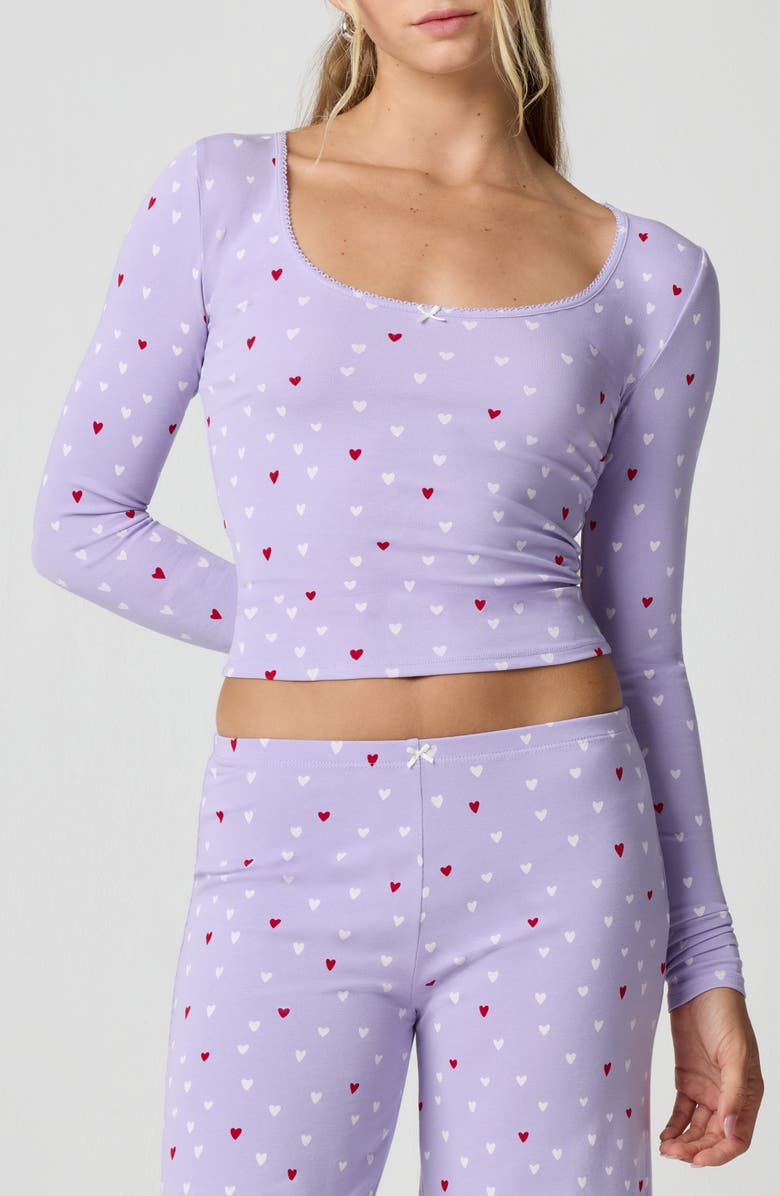 Florence by Mills Holidaze Rib Sleep Top, Main, color, Purple Multi Heart