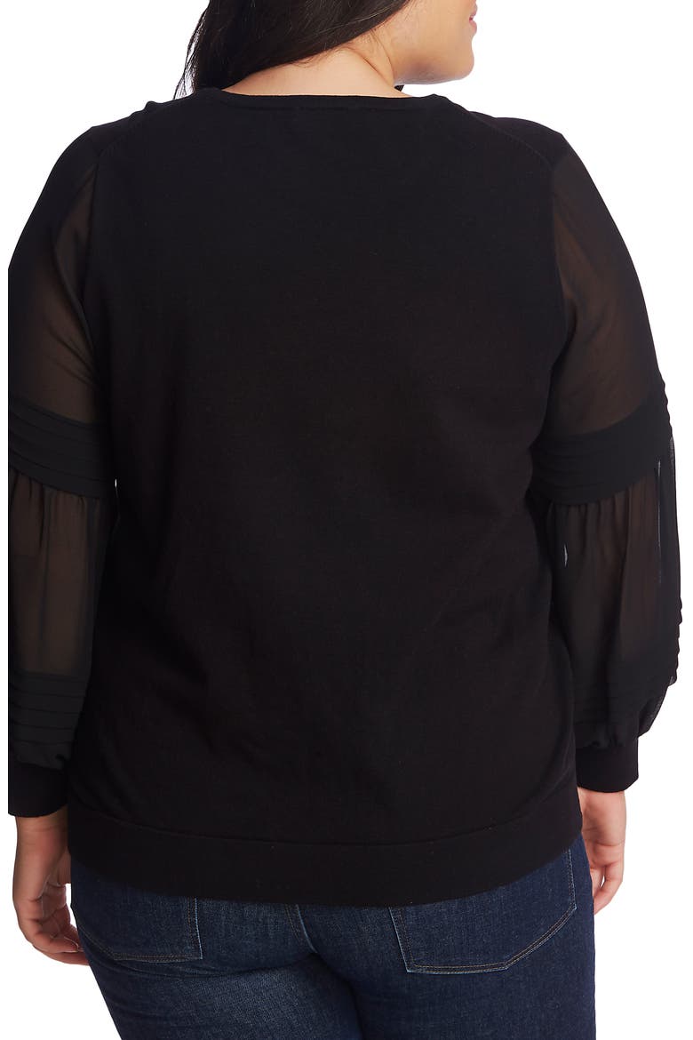 Mix Media Puff Sleeve Pullover, Alternate, color, RICH BLACK