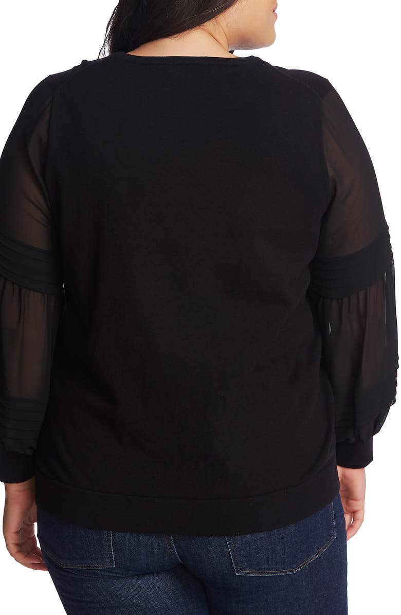 CeCe Mix Media Puff Sleeve Pullover, Alternate, color,