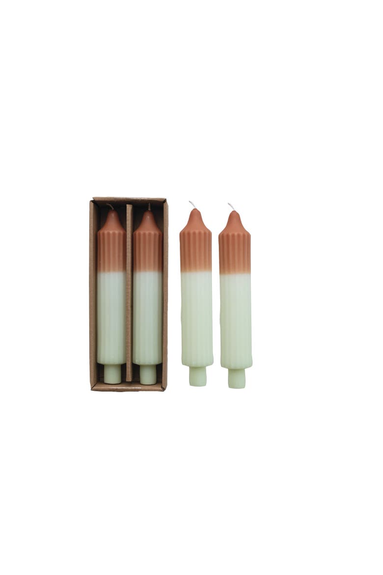 Two-Tone Pleated Taper Candles in Box, Camel Color, Set of 2, Main, color, Brown