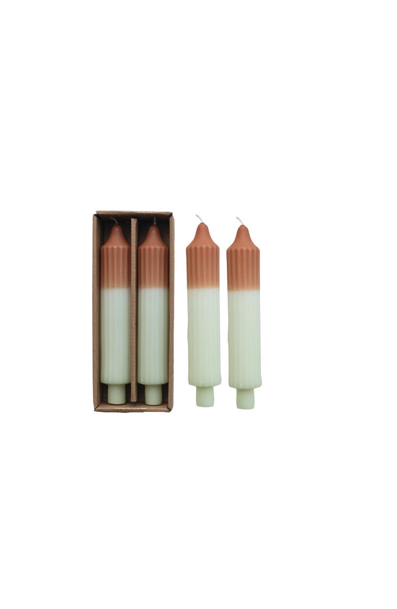 Storied Home Two-Tone Pleated Taper Candles in Box, Camel Color, Set of 2, Main, color, Brown