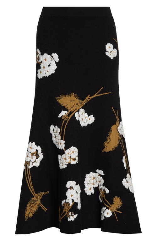 Shop Erdem Floral Jacquard Knit A-line Midi Skirt In Elena Garden Black