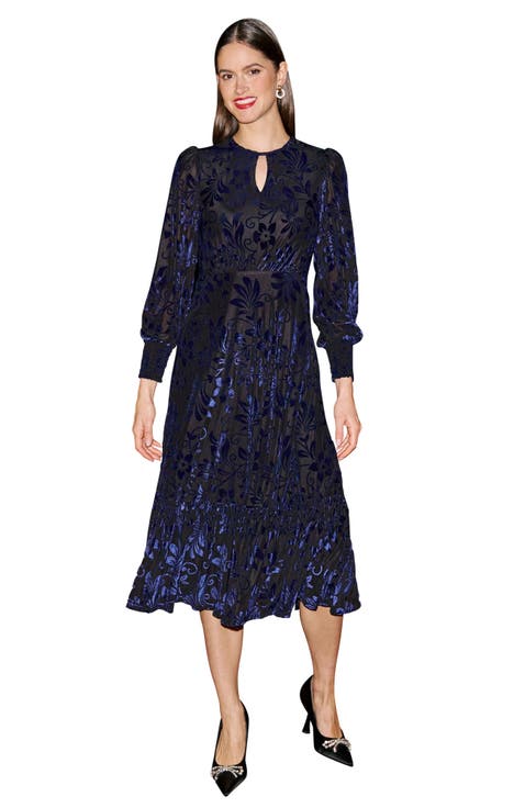 Velvet Floral Midi Dress