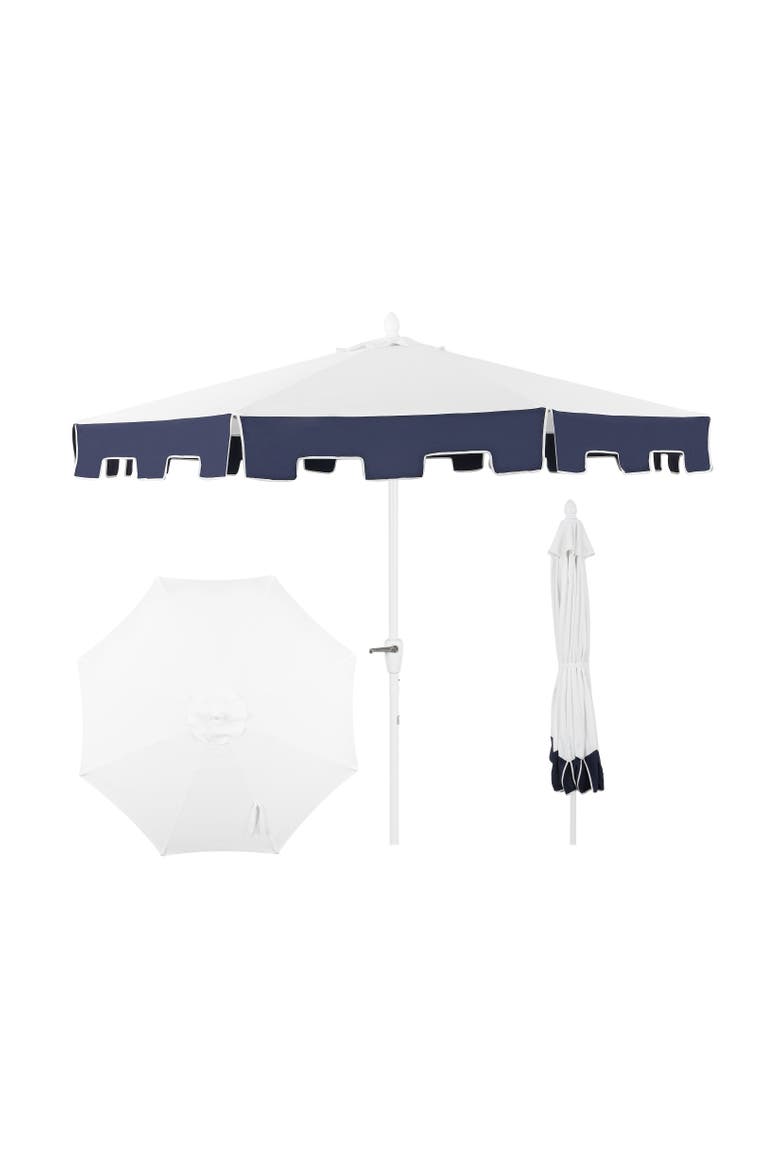 Baiona Coastal Octagon Aluminum Market Outdoor Patio Umbrella with Crank Lift and Tilt, UV-Resistant Square Trim Canopy, Main, color, White/Navy