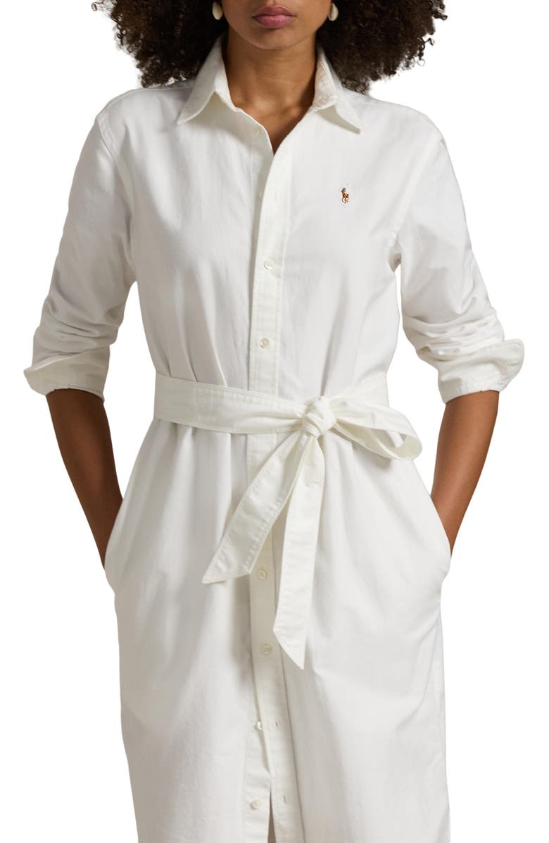 Belted Long Sleeve Cotton Oxford Shirtdress