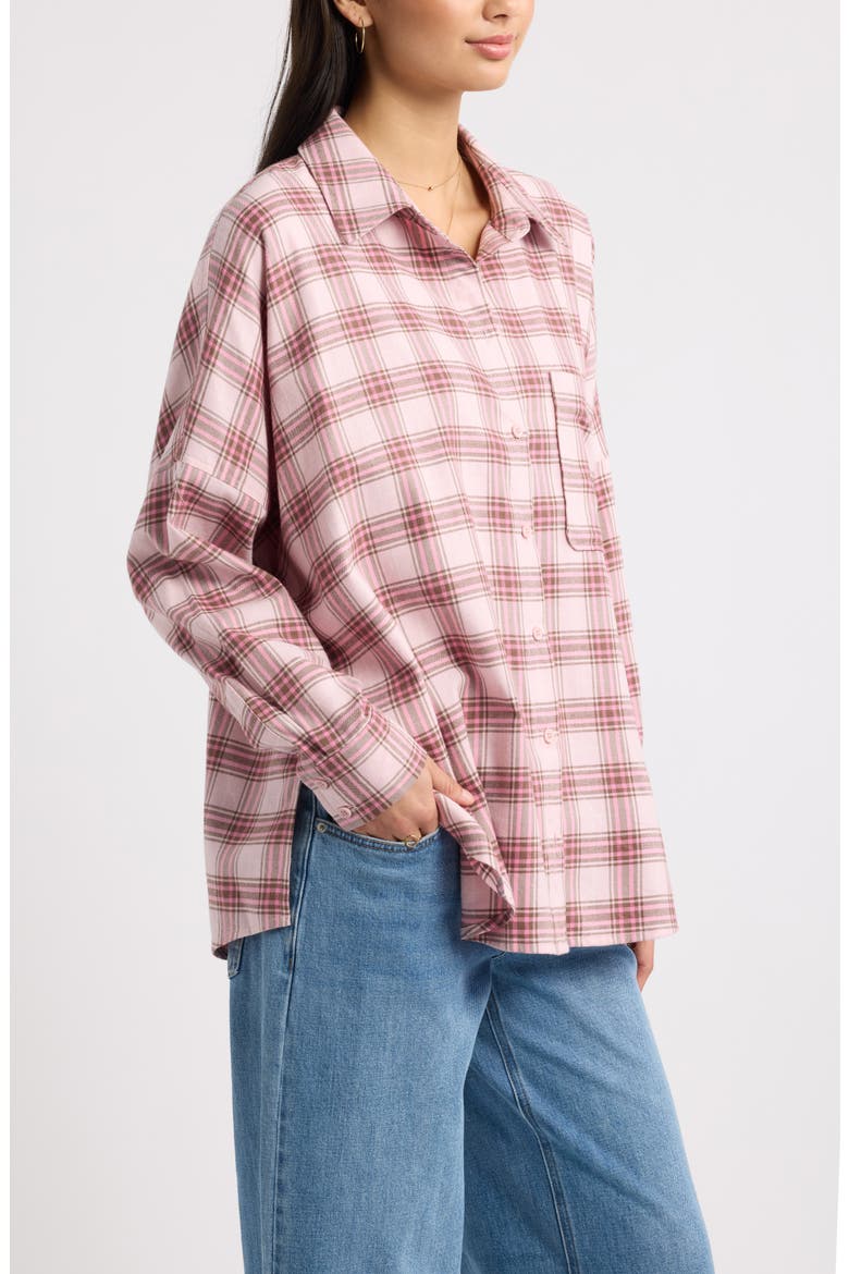Plaid Long Sleeve Flannel Shirt, Alternate, color, PINK PLAID