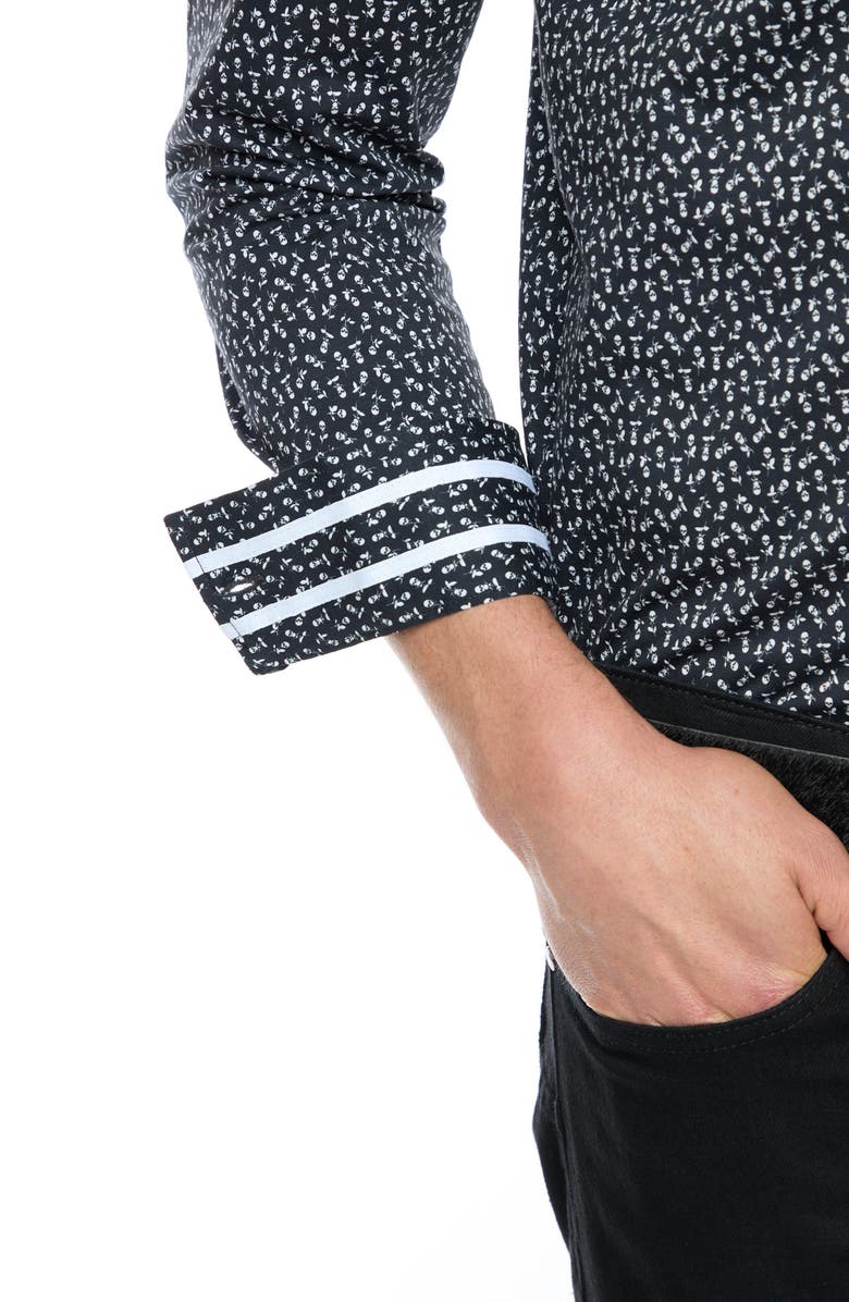 Robert Graham Crossbones Cotton Button-Up Knit Shirt, Alternate, color, Black