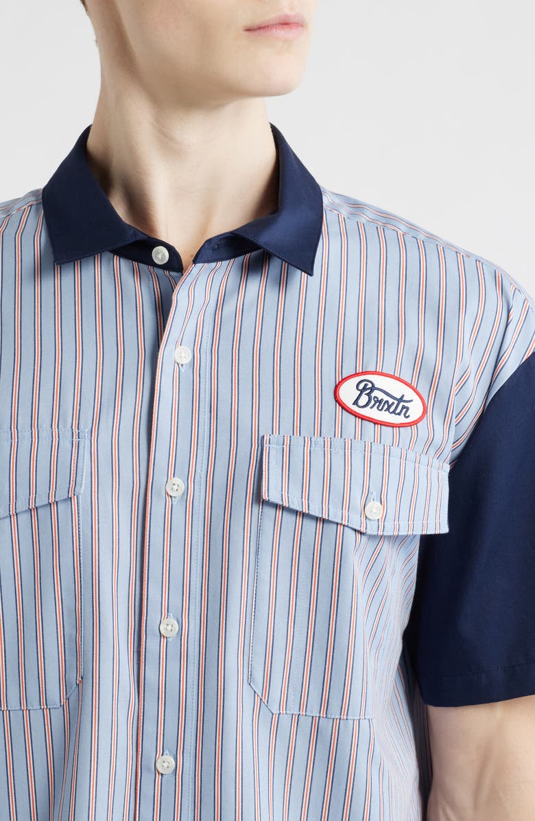 Brixton Builders Olson Stripe Button-Up Shirt, Alternate, color, Blue Aura Stripe