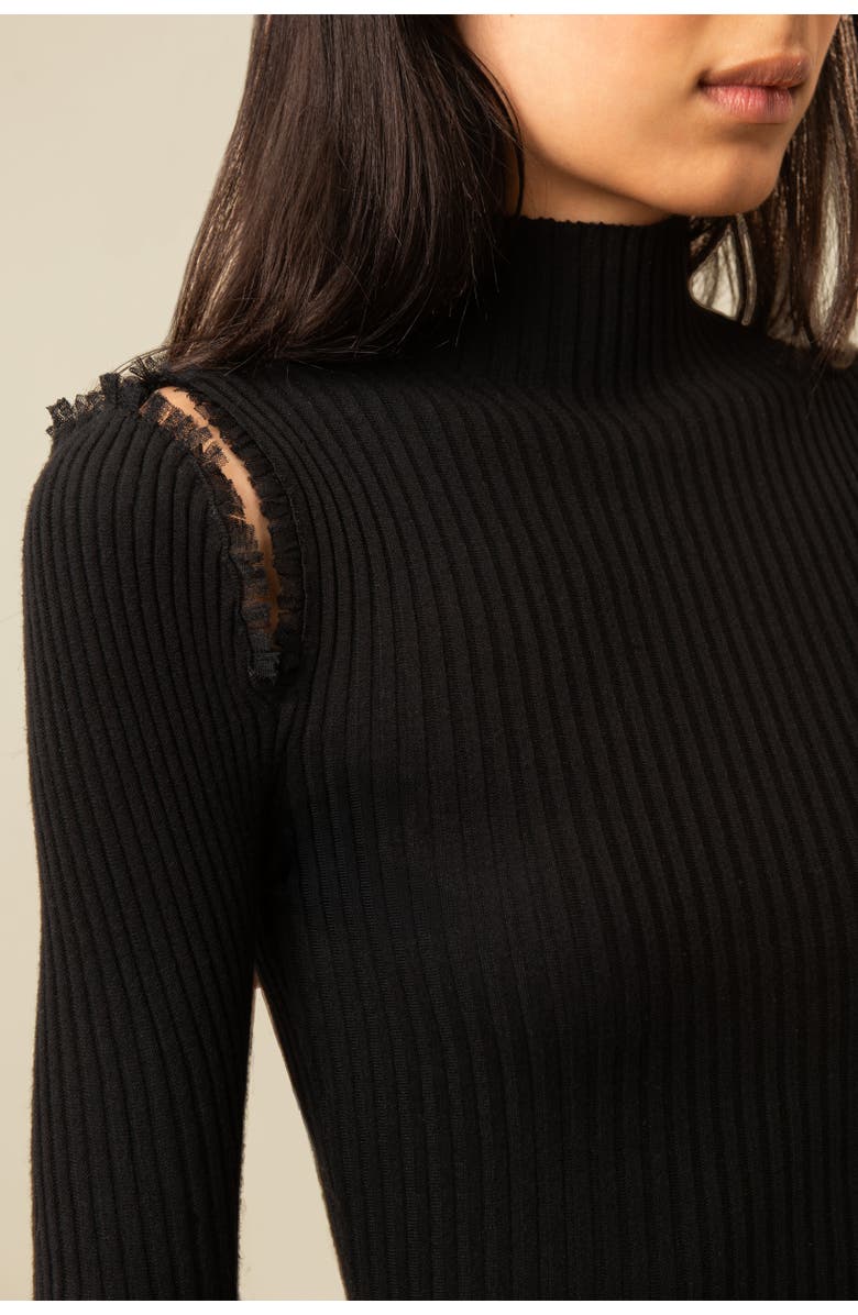 Contessa Mills Salem Sleek Fitted Lightweight Knit Sweater, Alternate, color, Black