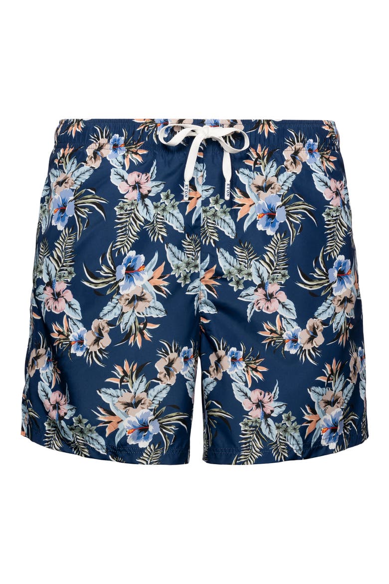 Floral Print Swim Trunks, Main, color, BLUE