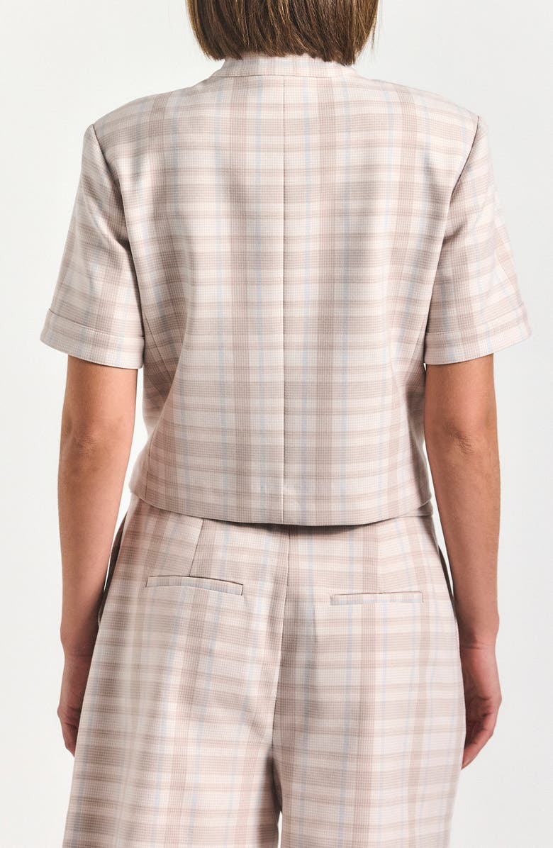 Derek Lam 10 Crosby Grace Plaid Short Sleeve Jacket, Alternate, color, Taupe/ Blue Plaid