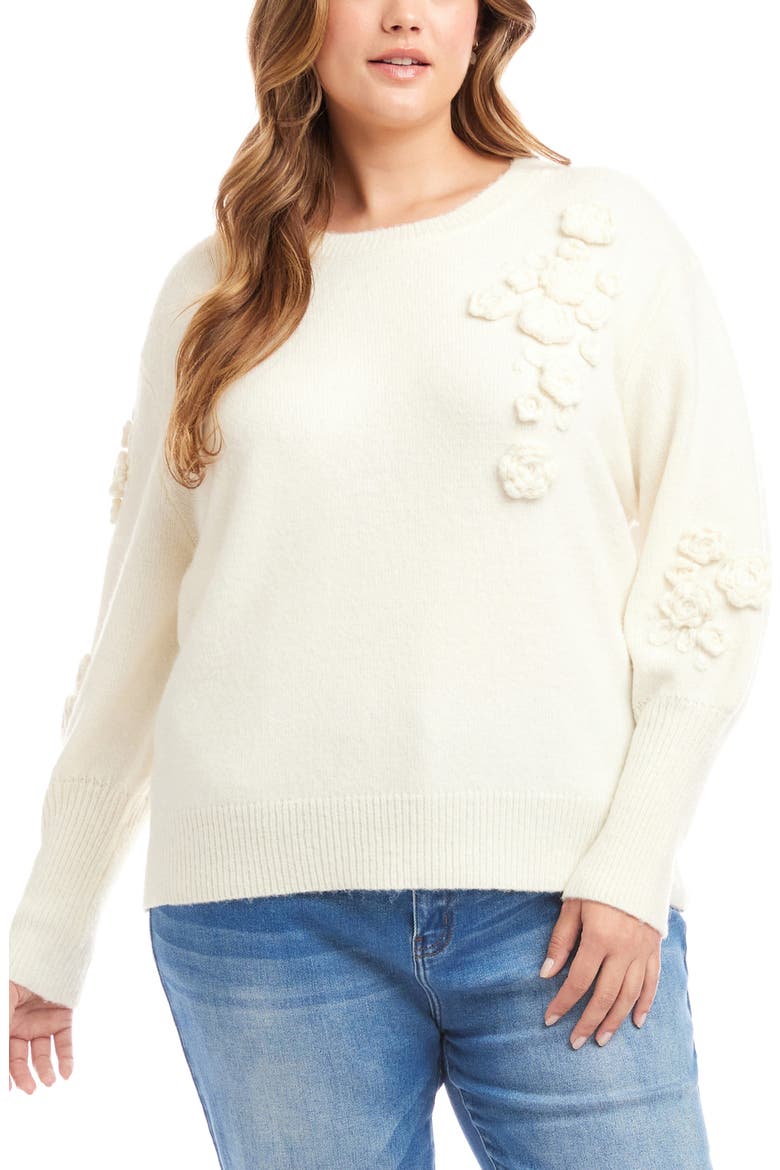 Rosette Hand Embroidered Crewneck Sweater, Main, color, OATMEAL
