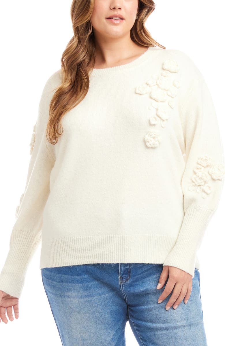 Karen Kane Rosette Hand Embroidered Crewneck Sweater, Main, color, Oatmeal