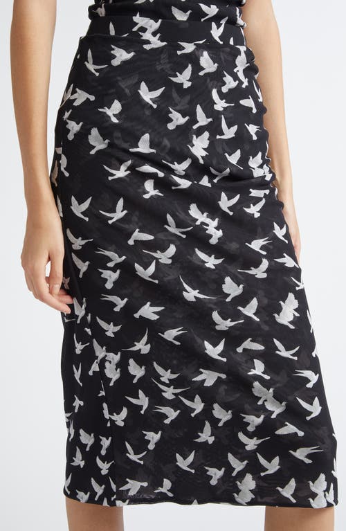 Stella Mccartney Mesh Flying Bird Haze Midi Skirt In Black In Black
