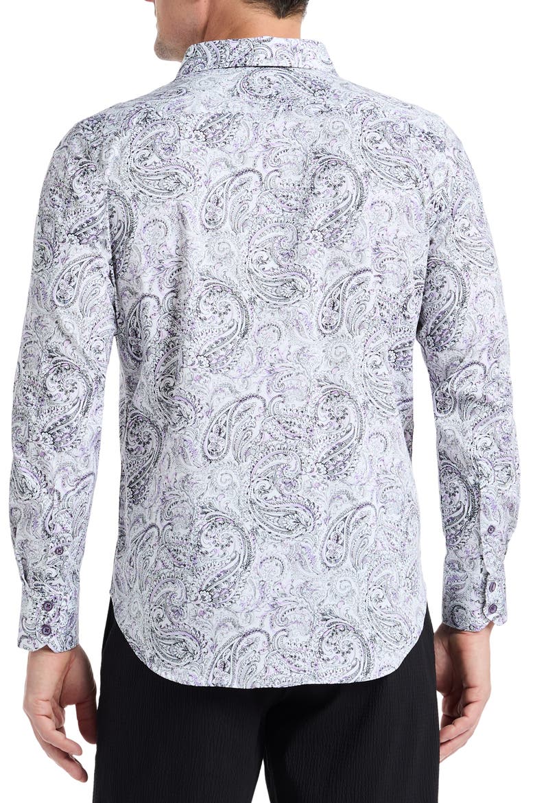 Ibiza Paisley Stretch Button-Up Shirt, Alternate, color, PURPLE