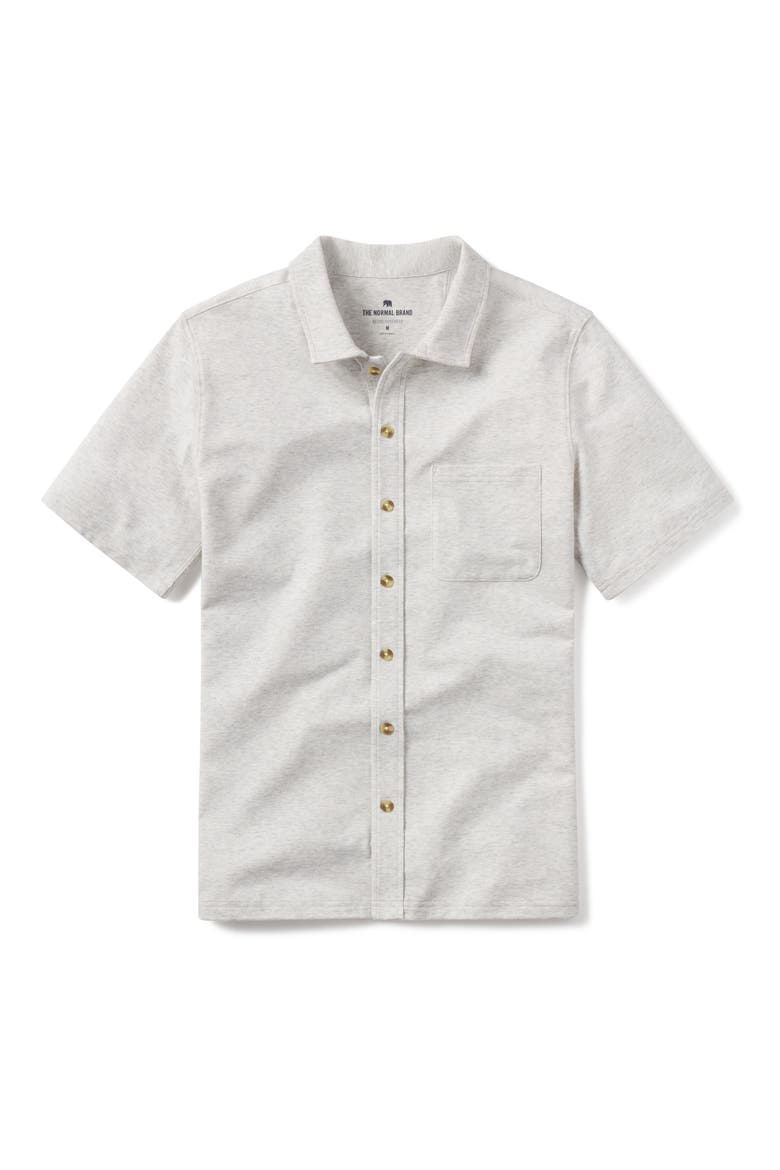 Puremeso Solid Short Sleeve Knit Button-Up Shirt, Alternate, color, STONE