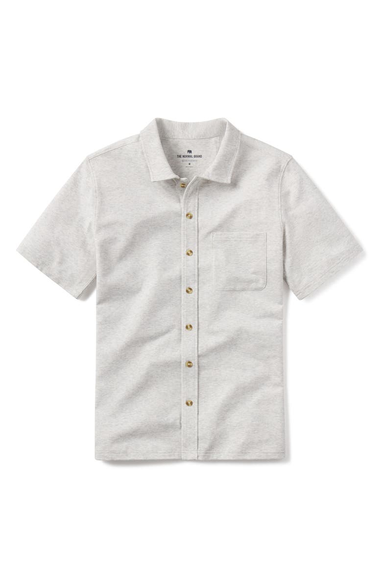 The Normal Brand Puremeso Solid Short Sleeve Knit Button-Up Shirt, Alternate, color, Stone