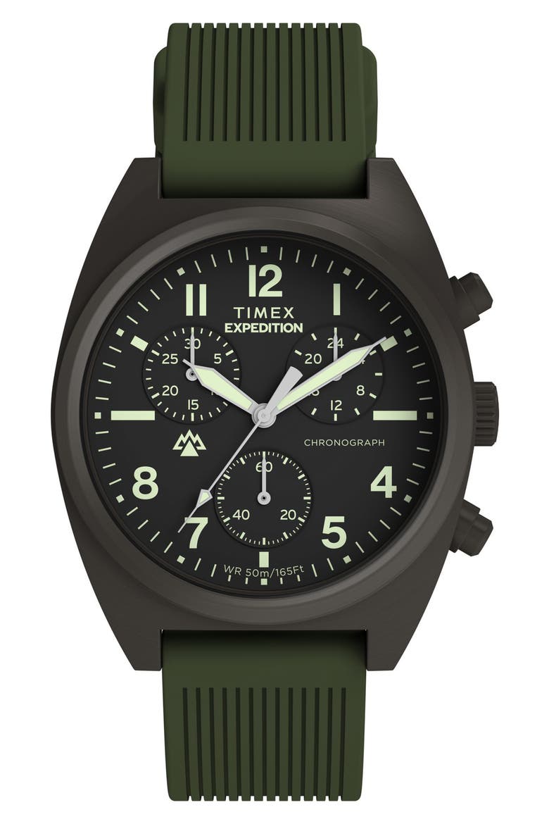 Expedition Capstone Chronograph Silicone Strap Watch, 41mm, Main, color, GUNMETAL
