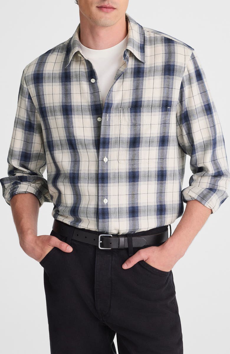 Madewell Lightweight Flannel Button Up Shirt, Main, color, Blue Heathered Plaid Oatmeal