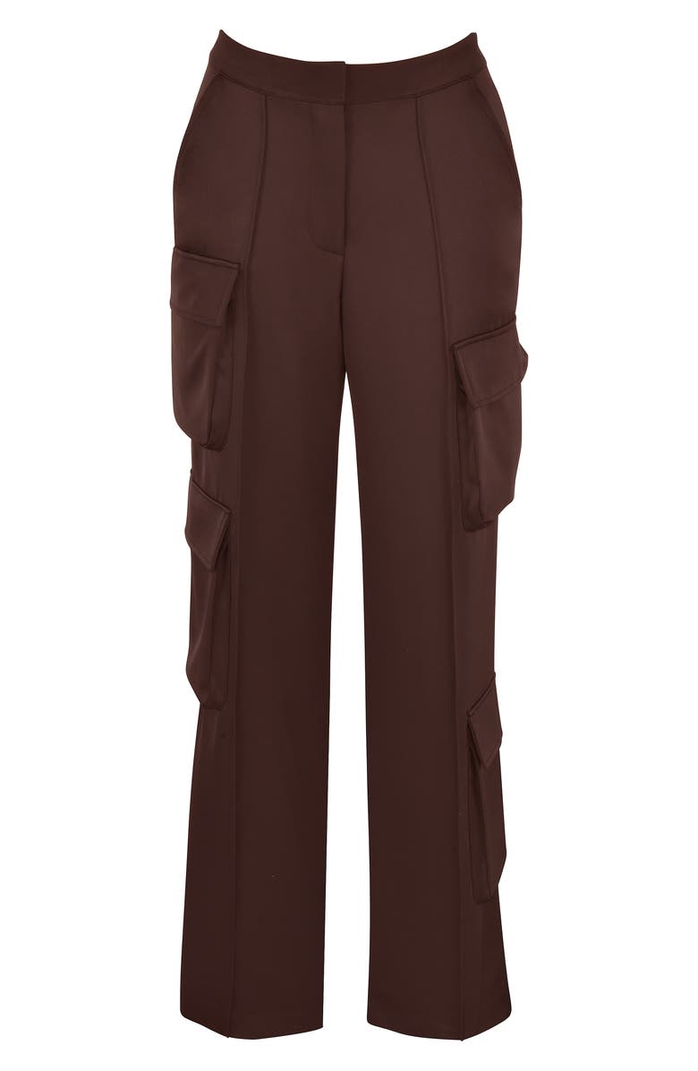 HOUSE OF CB Daria Satin Cargo Trousers, Alternate, color, Chocolate