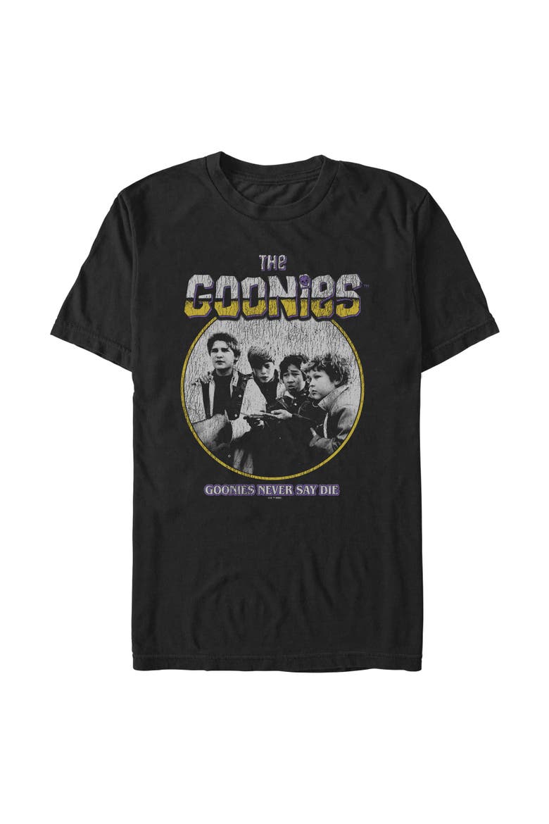Men's The Goonies Never Say Die Distressed  Graphic T-Shirt, Alternate, color, Black