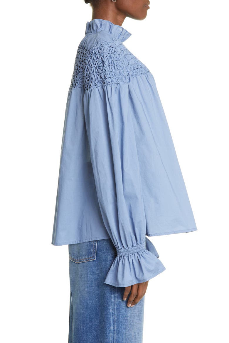 Majorelle Smocked Blouse, Alternate, color, SLATE BLUE