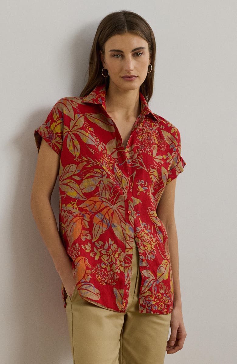 Lauren Ralph Lauren Floral Print Linen Shirt, Alternate, color, 