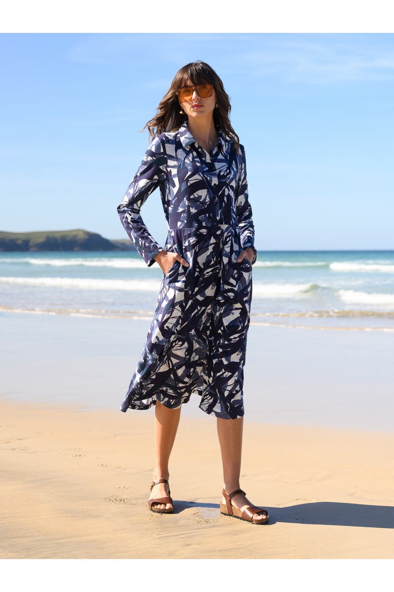 Slub Jersey Shirt Midi Dress, Alternate, color, NAVY BRUSHSTROKE