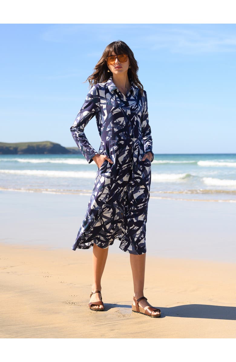 Celtic & Co. Slub Jersey Shirt Midi Dress, Alternate, color, Navy Brushstroke