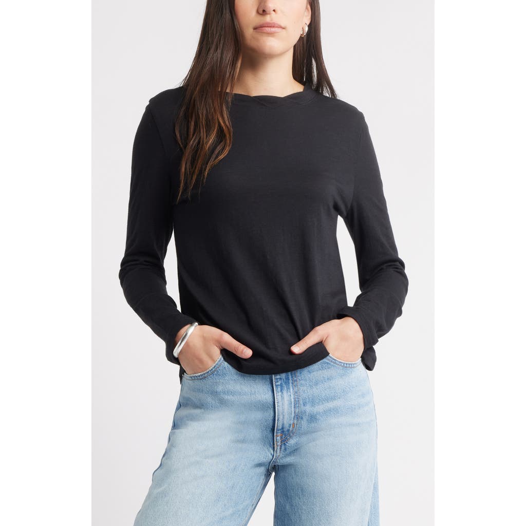 Caslonr Caslon(r) Twist Crewneck Long Sleeve T-shirt In Black