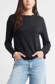 Caslon® Twist Crewneck Long Sleeve T-Shirt
