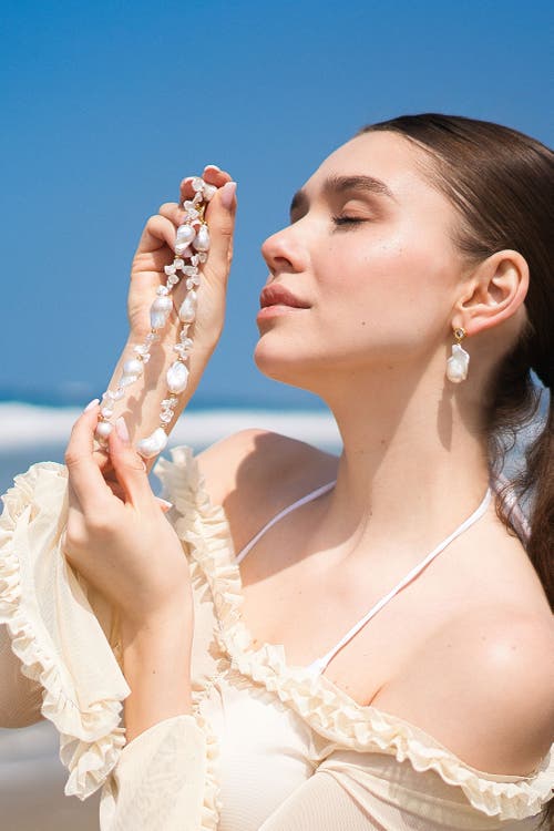 Classicharms Natasha Freshwater Petal & Baroque Pearl Beaded Necklace In Brown