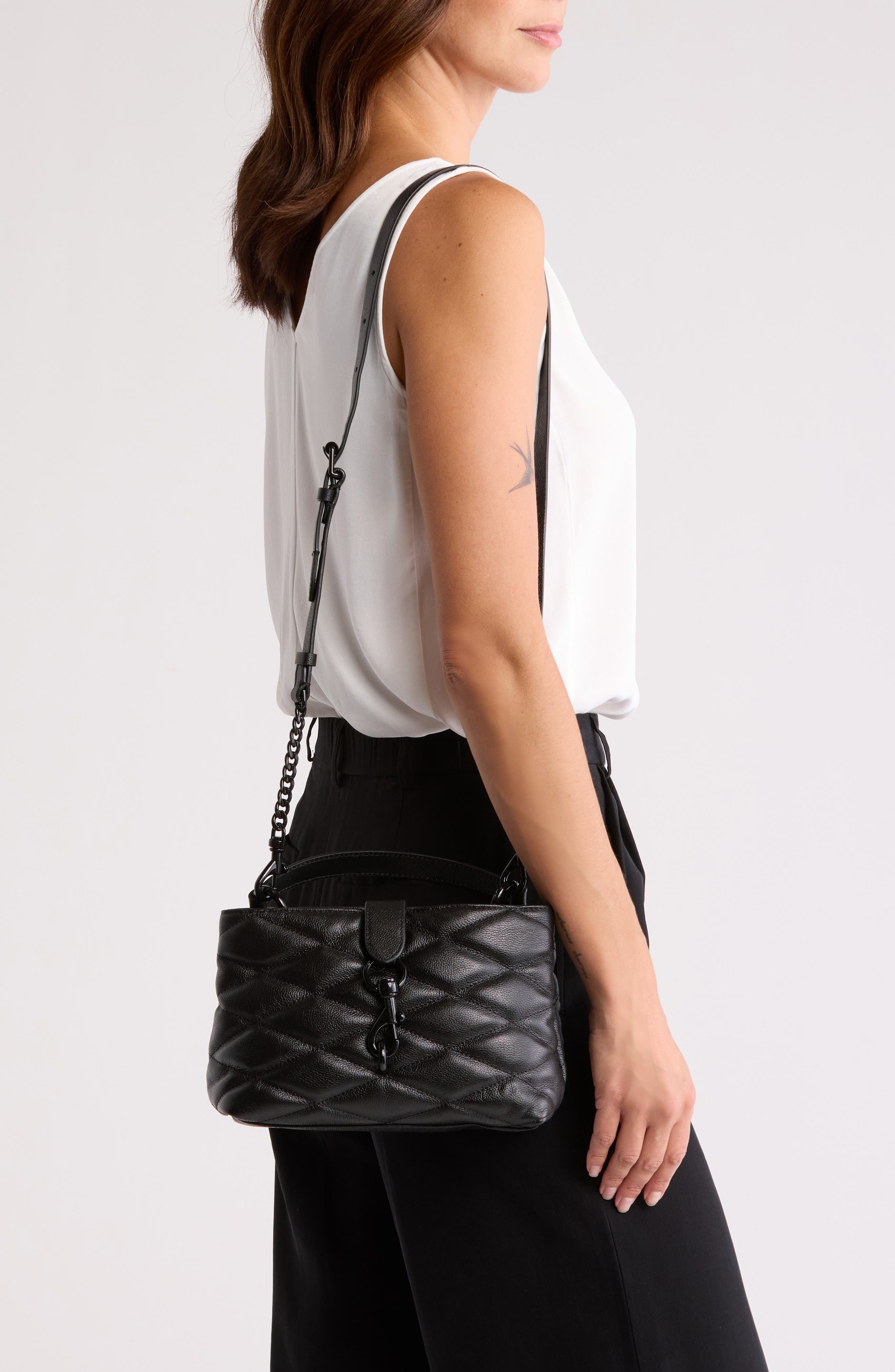 Rebecca Minkoff Edie Leather Top Handle Satchel, Alternate, color, Black