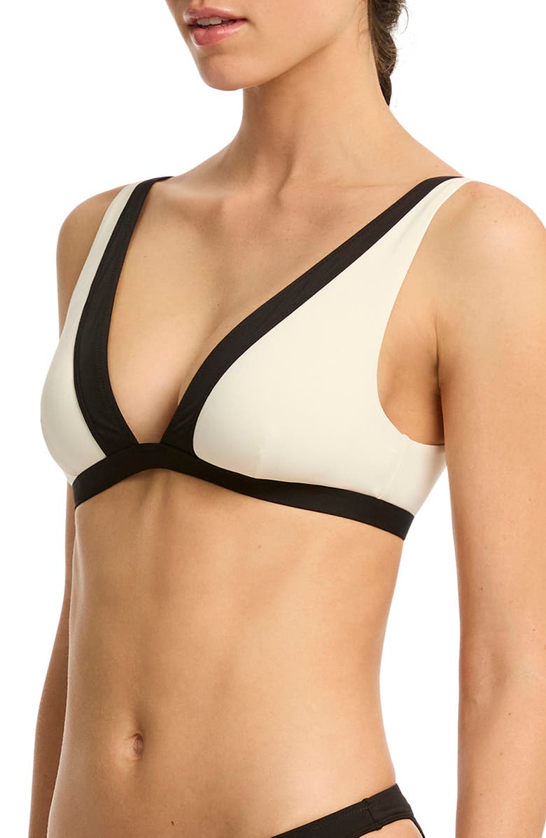 Sea Level Border Plunge Bikini Top, Alternate, color, Coconut