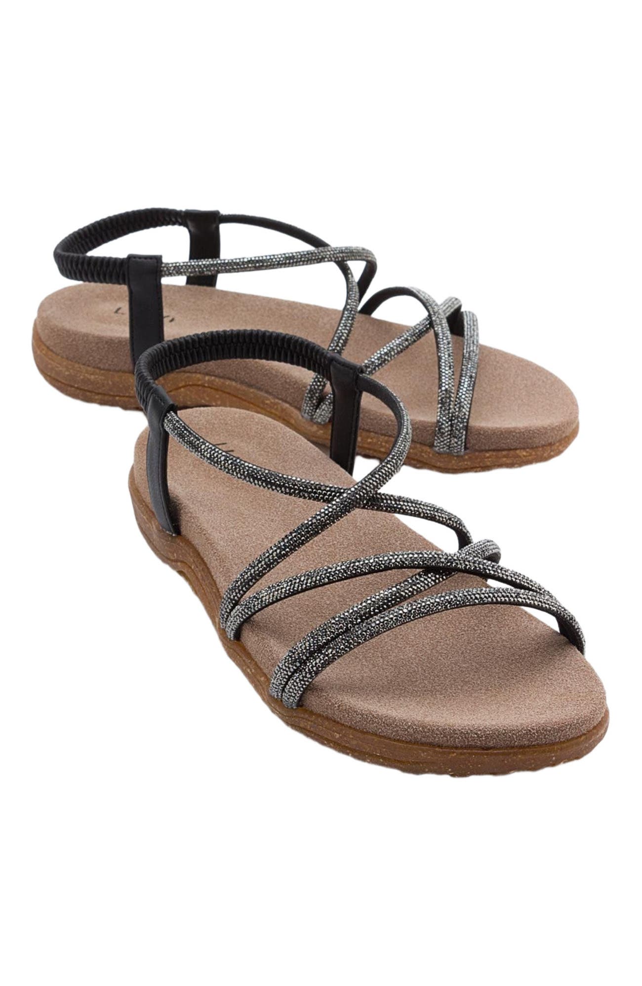 Prologue Shoes Ever Embellished Sandal, Main, color, Black Faux Leather