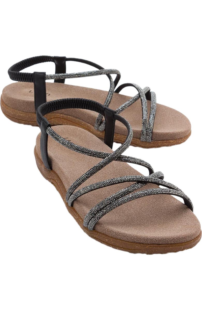 Prologue Shoes Ever Embellished Sandal, Main, color, Black Faux Leather