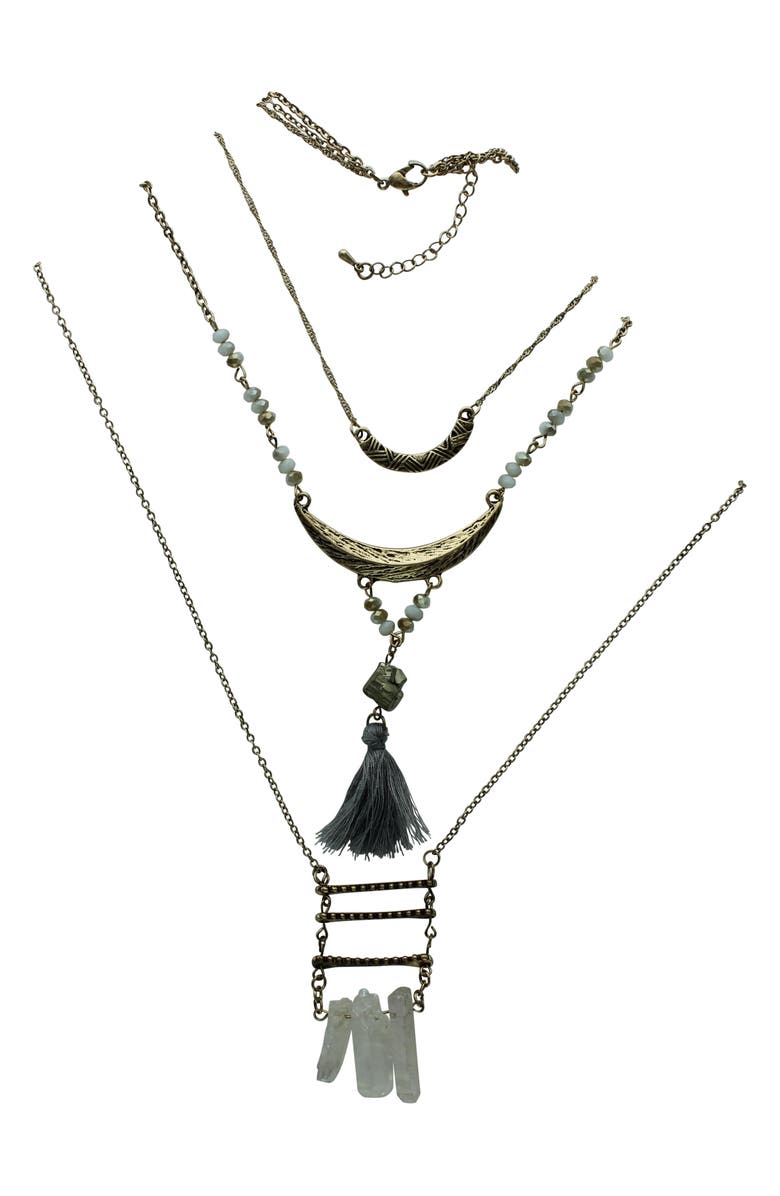 OLIVIA WELLES Mixed Tassel & Stone Pendant Layered Necklace, Alternate, color, Burnished Gold / Grey
