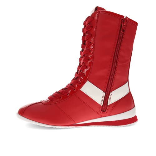 Pony Womens Ko-80 High Patent Genuine Leather Premium Lace Up Athletic Sneaker Shoe In Red/white