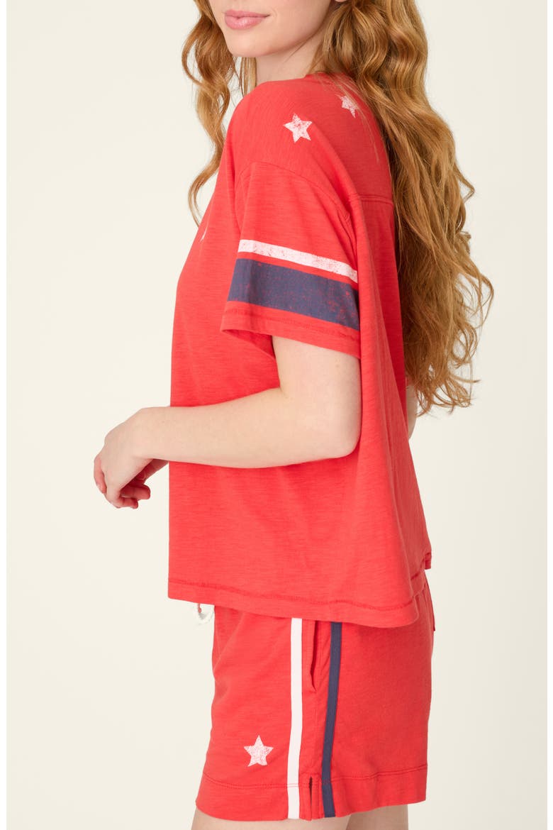 Star Spangled Summer Cotton & Modal Pajama T-Shirt Top, Alternate, color, TRUE SCARLET